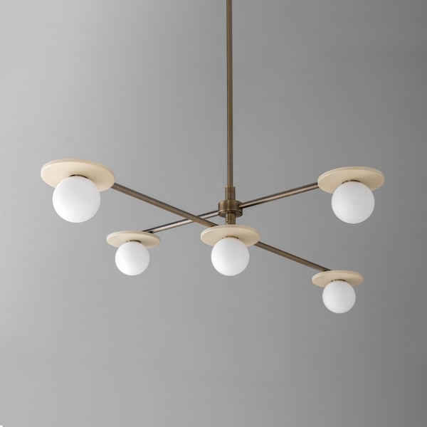 Chandelier Light-Chandelier 5 Shades-Antique Brass Light - Model No. 4550
