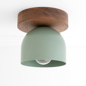 Oak Finish Wood Ceiling Light Minimalist Lighting Farmhouse Lighting Scandinavian Light Model No. 1107 Oak Finish/Green