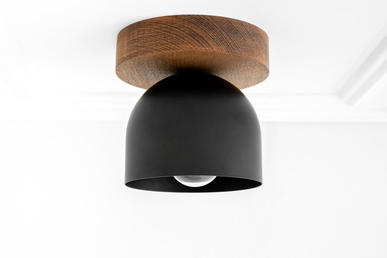 Oak Finish Wood Ceiling Light Minimalist Lighting Farmhouse Lighting Scandinavian Light Model No. 1107 Oak Finish/Black