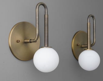 Sconce Light-Brass Wall Sconce-Modern Wall Sconce-Opal Globe Sconce - Model No. 6557