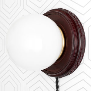 Mahogany Sconce - Plug In Sconce - Decorative Lamp - Globe Sconce - Plug In Light - Model No. 1037