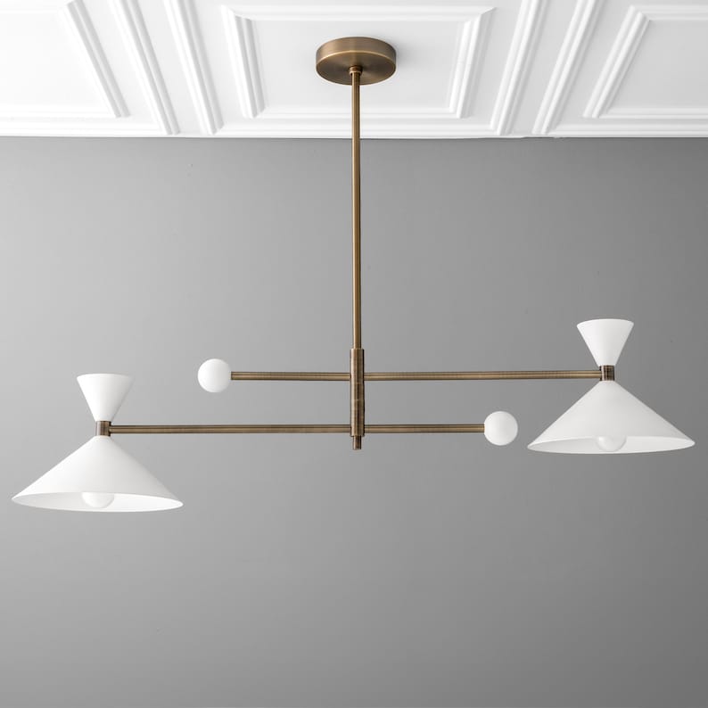 Chandelier Light-Articulating Lamp-Adjustable Lamp-Light Fixture - Model No. 2160 Antique Brass/White