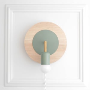 Plug In Sconce - Wooden Sconce - Gray Sconce - Green Sconce - Earthy Color Tones - Model No. 9944