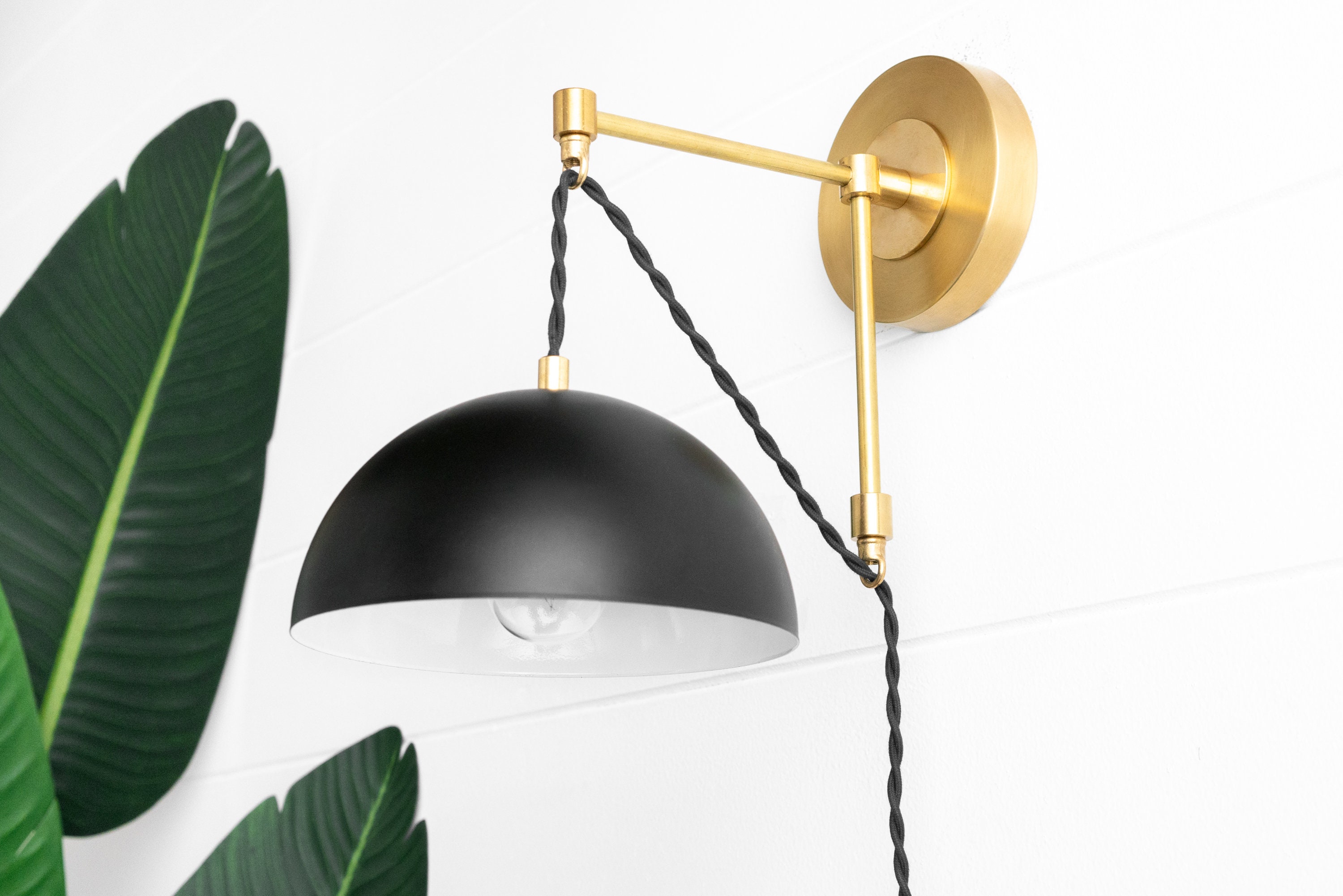 Black Dome Light Plug In Wall Light Boho Sconce Hanging Etsy