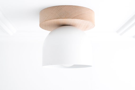 White Ceiling Light - Wood Light Fixture - Flush Mount Lighting - Modern Ceiling Fixture - Lighting - Model No. 1107