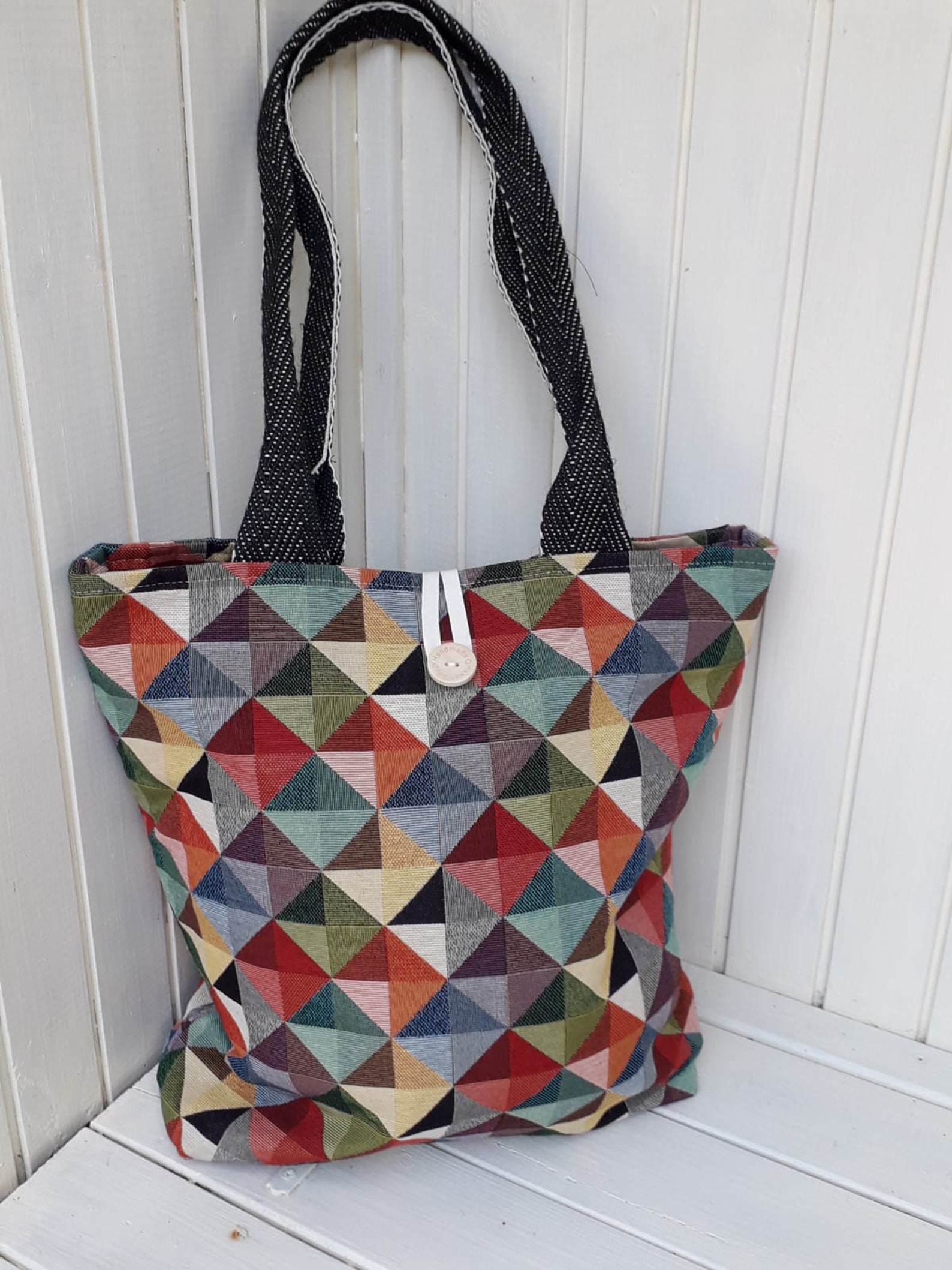 Geometric Patterned Tote Bag Large Triangles Handmade Etsy Ireland
