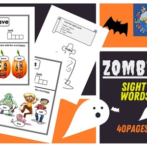 Zombie Worksheets: Halloween Themedwith Tracing, Spelling and Coloring for Students to Improve Reading Fluency For Kindergarten to 1st Grade