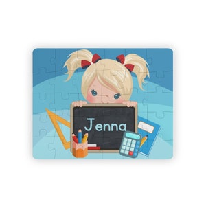 Personalisiertes Kinderpuzzle, 30-teilig, Back to School Puzzle, Blonder Haarschwanz, Individuelles Kleinkind Geschenk