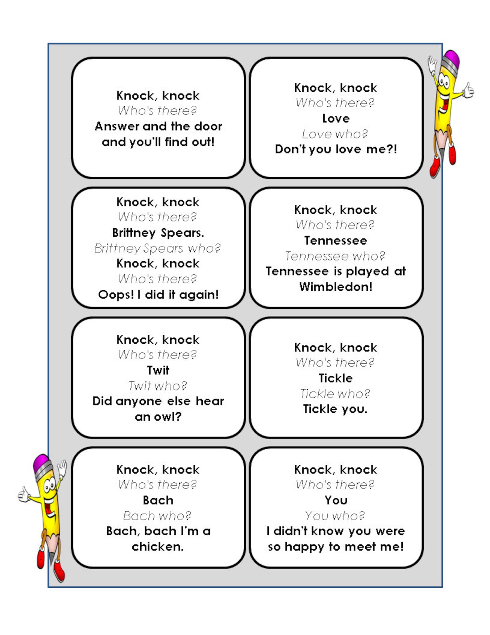 Printable Knock Knock Jokes for Kids Etsy UK