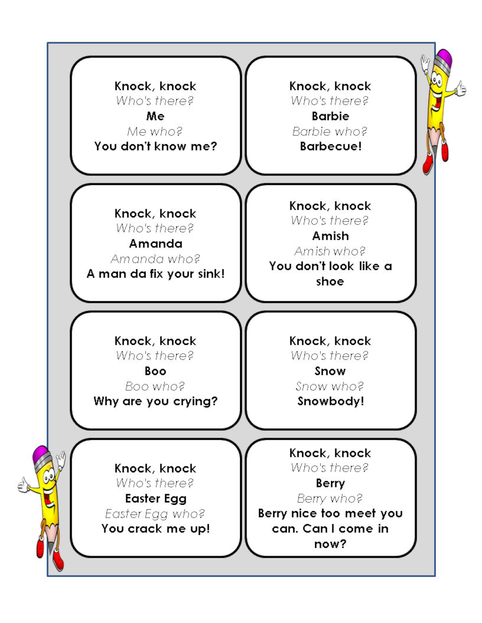 Printable Knock Knock Jokes for Kids - Etsy UK