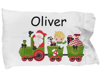 Personalized pillowcase -Christmas train boys pillowcase - kids pillow cases - kids pillowcase - standard size pillow case