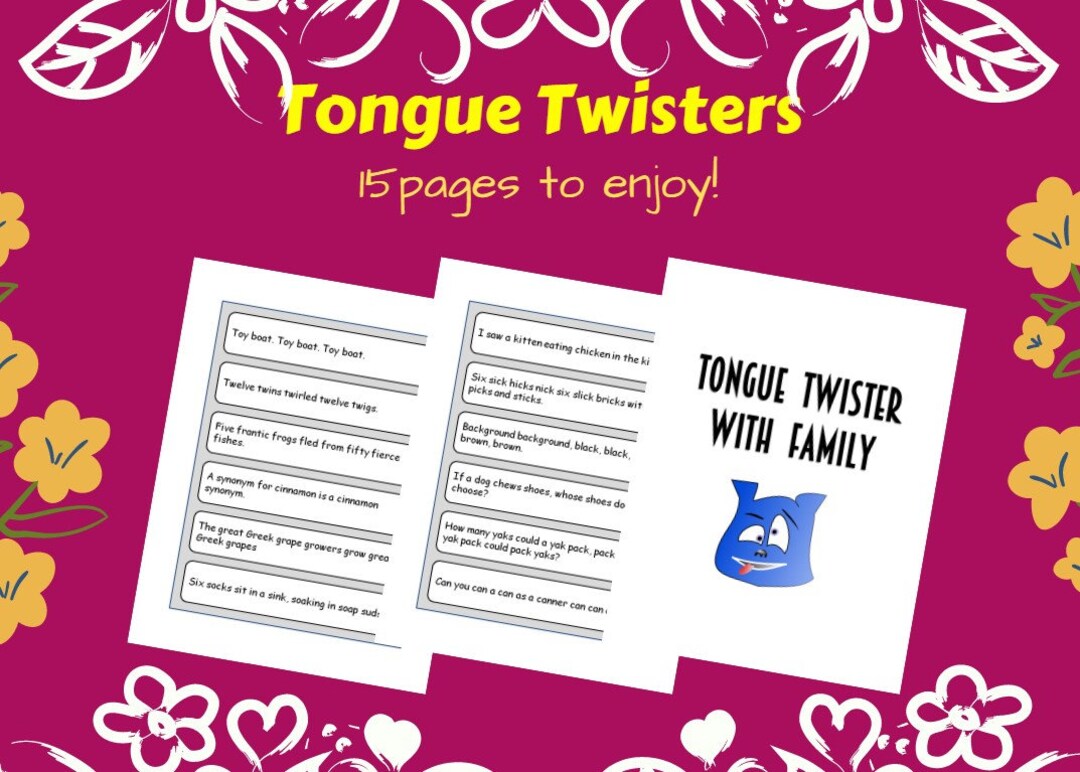 15 Pages of Printable Tongue Twisters for Kids Etsy
