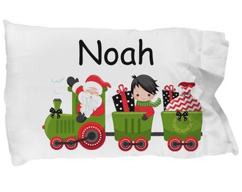 Personalized pillowcase -Christmas train boys pillowcase - kids pillow cases - kids pillowcase - standard size pillow case