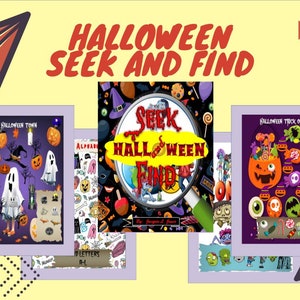 Halloween Seek and Find: Full book pages  /A Hidden Picture Worksheets for Kids with answer keys