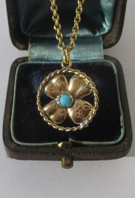 Vintage lucky pendant four-leaf clover solid gold… - image 1