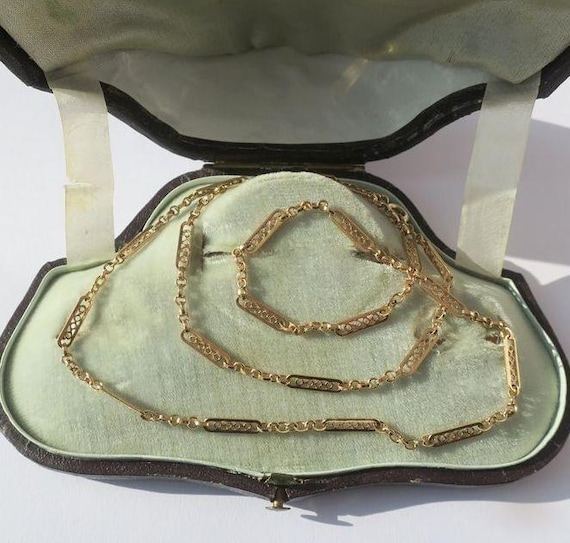 COLLIER ANCIEN ARGENT MASSIF FILIGRANE - Chaîne Maille Ajourée, Très Bon état