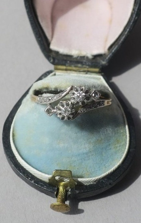 Bague Toi et Moi française ancienne 1900 diamants 