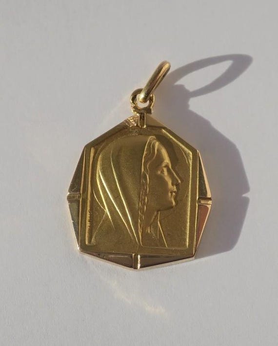 Médaille pendentif ancien octogonale Vierge Marie… - image 2