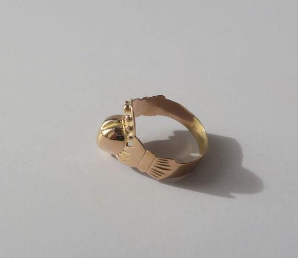 Bague Ancienne Bonne Foi En Or Rose 18 Carats - Cœur XIXe Siècle - Taille 53