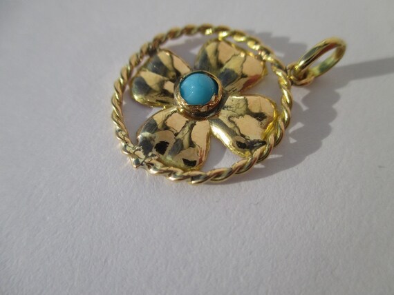 Vintage lucky pendant four-leaf clover solid gold… - image 5