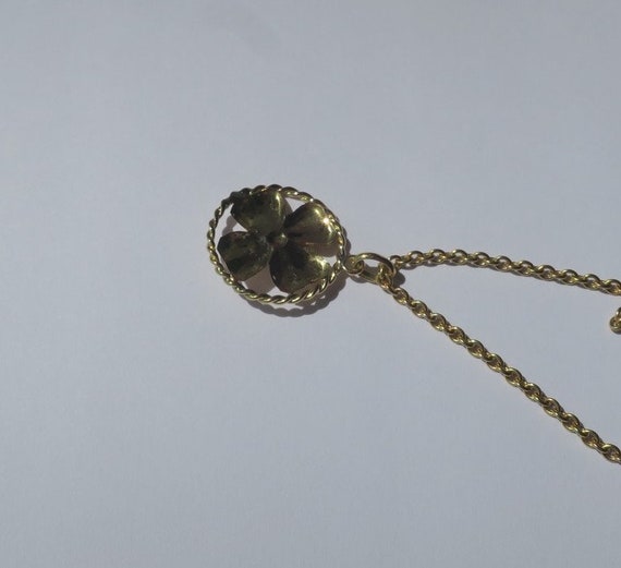 Vintage lucky pendant four-leaf clover solid gold… - image 6