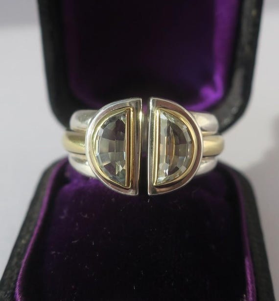 CHRISTOFLE - Rare VARIATIONS ring from 1986 - Aquamarine - Solid 18k yellow gold and silver 10g - France, Musée des Arts Décoratifs, Paris