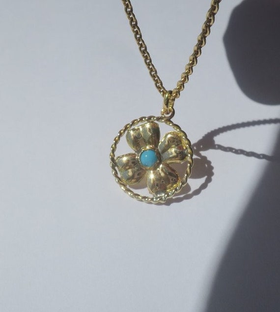 Vintage lucky pendant four-leaf clover solid gold… - image 3