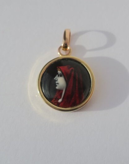 Pendentif En Or 18 Carats - Portrait En émail Limoges Bardonnaud - Poids 1,69 G - Occasion - Sans Marque