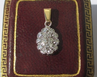 Antique pendant paved with sixteen diamonds in solid 18-carat two-tone gold, unique French work