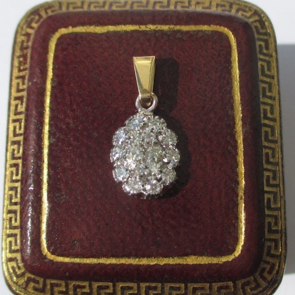Pendentif ancien pavé de seize diamants or bicolore massif 18 carats travail français unique