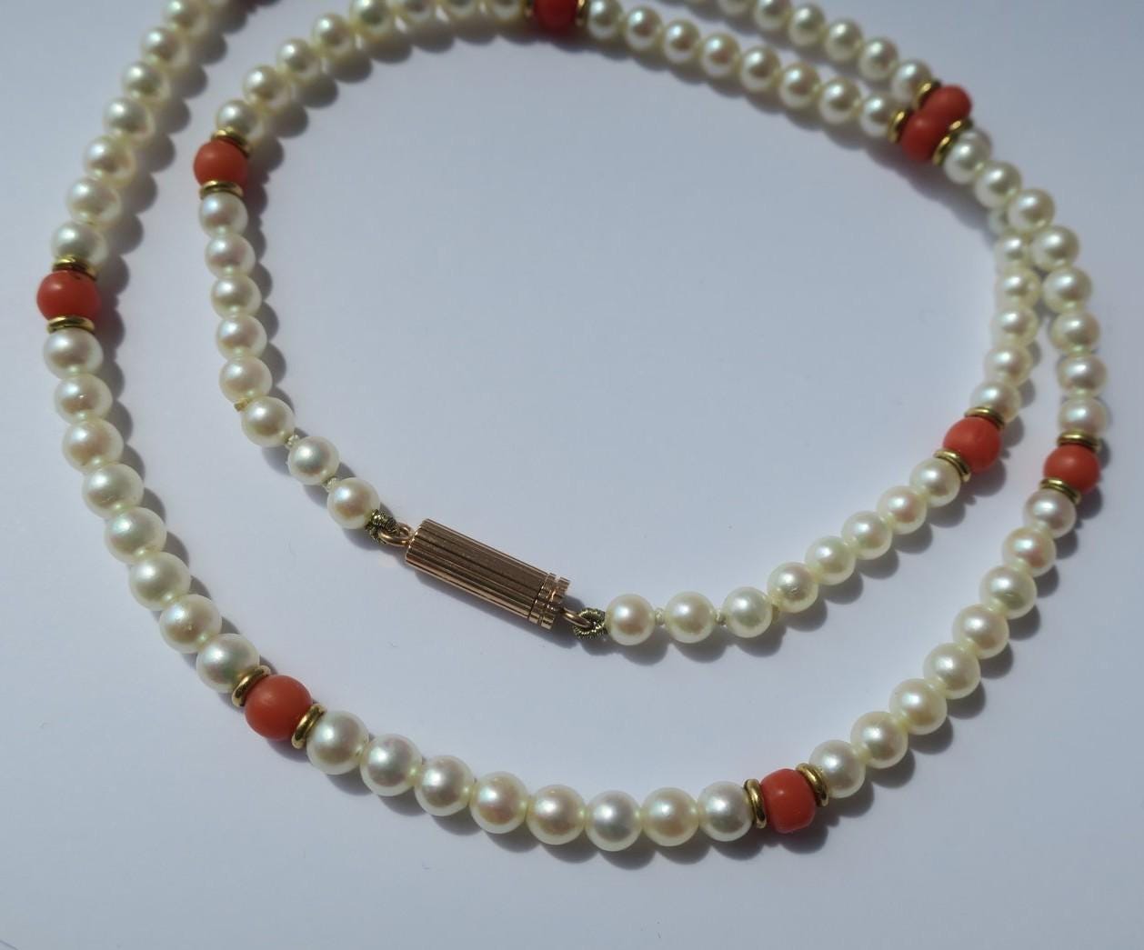 Collier Choker En Perles De Culture Akoya Et Corail - Or Rose 18 Carats - Très Bon état