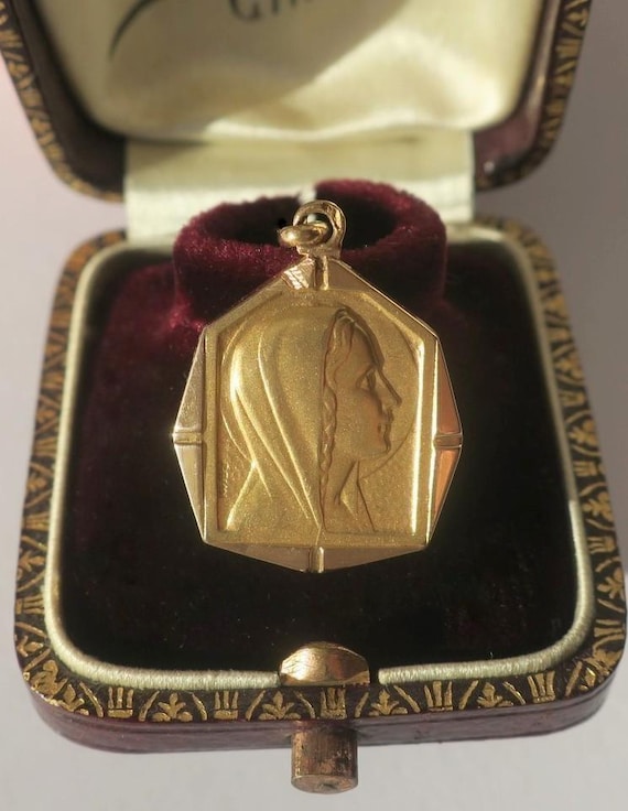 Médaille pendentif ancien octogonale Vierge Marie… - image 1