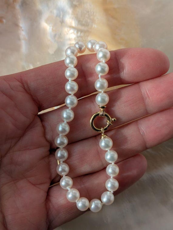 Bracelet Choker Perles De Culture 6.3 Mm - Fermoir En Or 18 Carats - État Neuf Jamais Porté