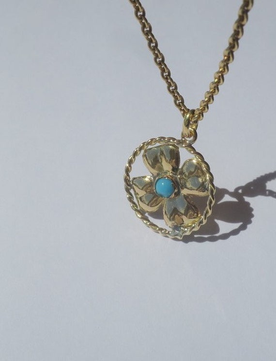 Vintage lucky pendant four-leaf clover solid gold… - image 2