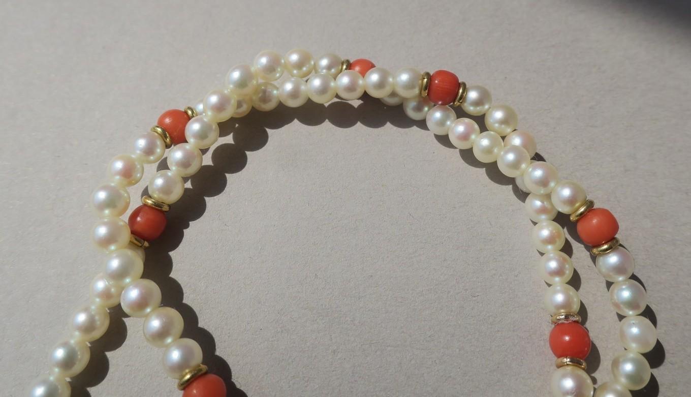 Collier Choker En Perles De Culture Akoya Et Corail - Or Rose 18 Carats - Très Bon état