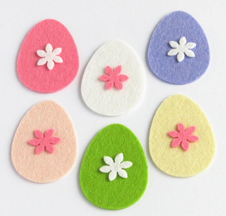 Felt Easter Eggs Flower die cut felt shapes Easter decoration gift handmade home decor Ideal for craft project Set of 24 eggs 12 flowers