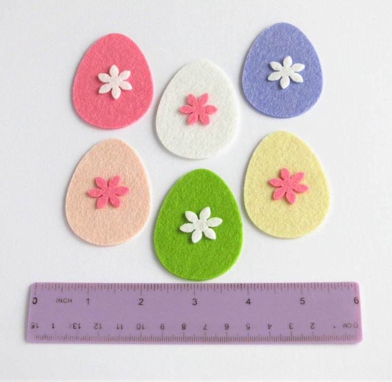 Felt Easter Eggs Flower die cut felt shapes Easter decoration gift handmade home decor Ideal for craft project Set of 24 eggs 12 flowers