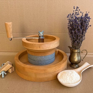 Flour mill , Manual stone grain mill , flour grinder , for miller , Hand mill with stone millstones vegan gift