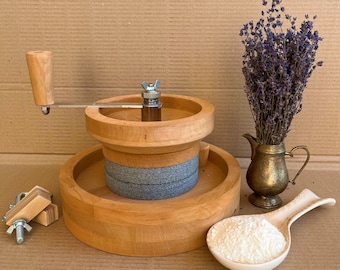 Flour mill , Manual stone grain mill , flour grinder , for miller , Hand mill with stone millstones vegan gift