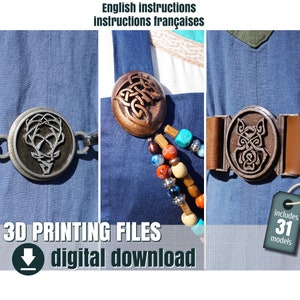 3D print file - BUNDLE - viking brooch + belt buckles, STL file