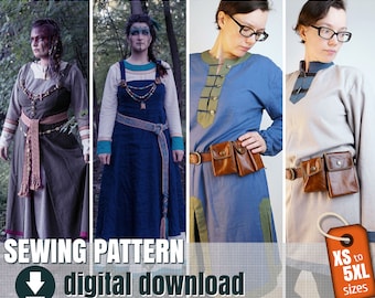 BUNDLE VIKING : sewing pattern - Viking style dress + Viking style tunic + Pouches & STL files bonus
