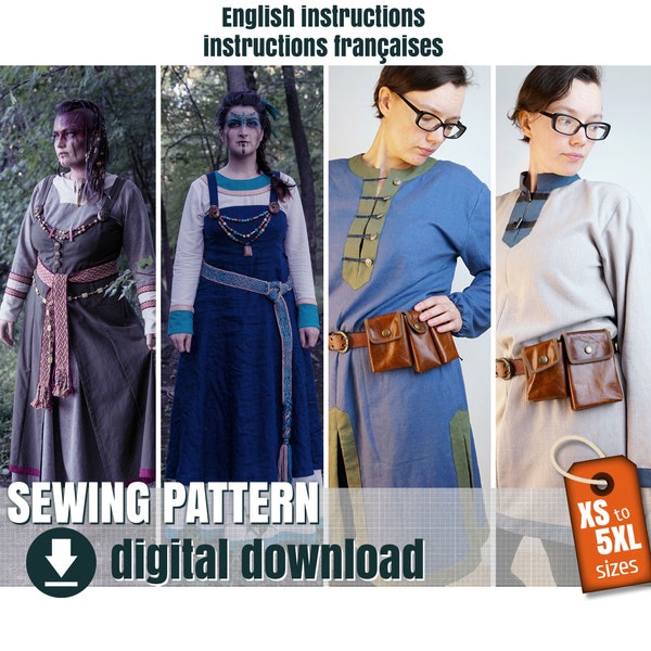 BUNDLE VIKING : sewing pattern - Viking style dress + Viking style tunic + Pouches & STL files bonus