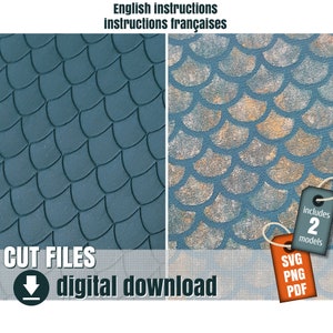 Cut file, Dragon scale, Mermaid scale, template for cutting machine, files options: SVG, PNG, PDF