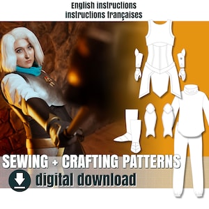 Molde de costura + artesanato, traje de clérigo, arquivo PDF para download, FR+EN