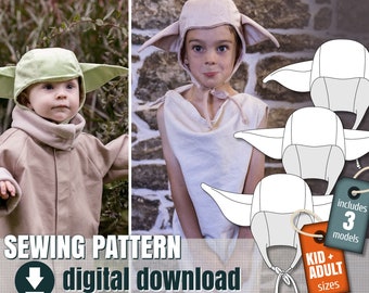 Sewing pattern - Goblin hat with big ears, downloadable PDF file  FR + EN