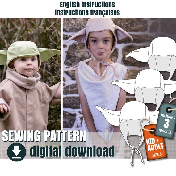 Patron de couture - chapeau de goblin à grandes oreilles, fichier PDF téléchargeable  FR + EN