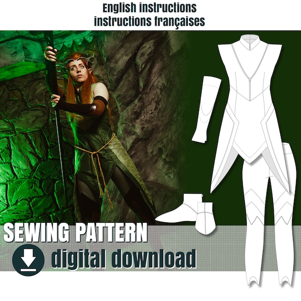 Sewing pattern, druid costume, downloadable PDF file, FR + EN