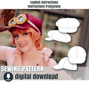 Cap sewing pattern PDF, newsboy cap and baseball cap, 2 styles, child to 3XL, cosplay, retro costume, LARP