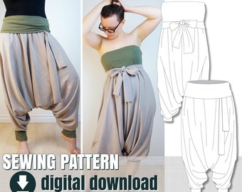 Sewing pattern, sarouel Pants/Jumpsuit, downloadable PDF  FR + EN