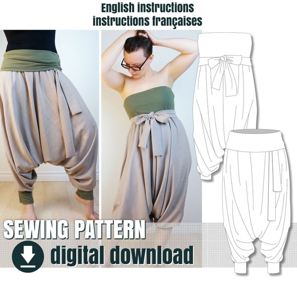 Sewing pattern, sarouel Pants/Jumpsuit, downloadable PDF  FR + EN